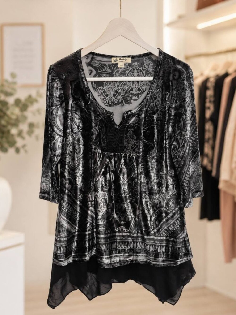 Black and Silver Velour Shirt -Large